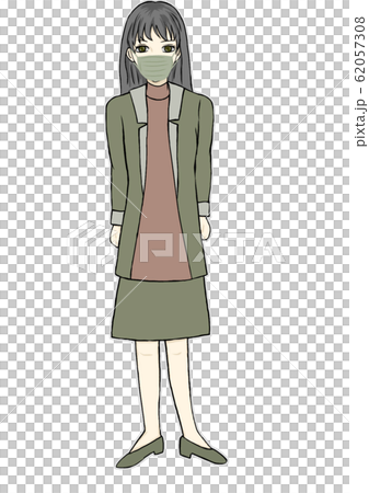 A woman in a suit wearing a mask A woman in a suit wearing a mask 62057308