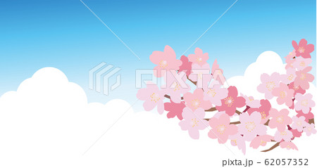 イラスト素材 桜 さくら サクラ 枝 花吹雪 花びら 木 空 雲 ベクターの