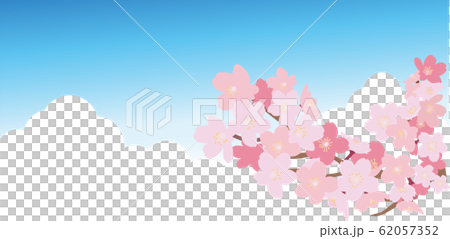 イラスト素材 桜 さくら サクラ 枝 花吹雪 花びら 木 空 雲 ベクターのイラスト素材