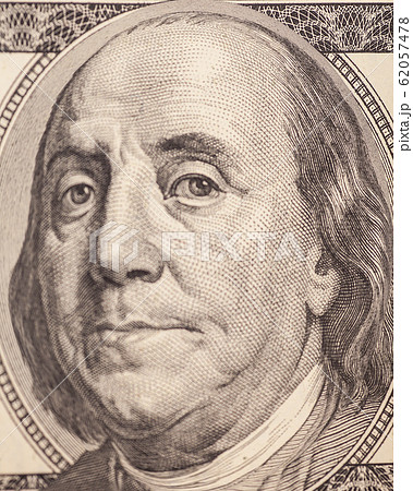 Benjamin Franklin portrait from a $100 bill Benjamin Franklin portrait from a $100 bill 62057478