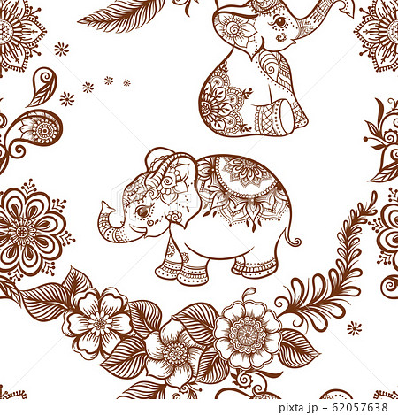 Elephant in eastern ethnic style, traditional indian henna ornament. 62057638