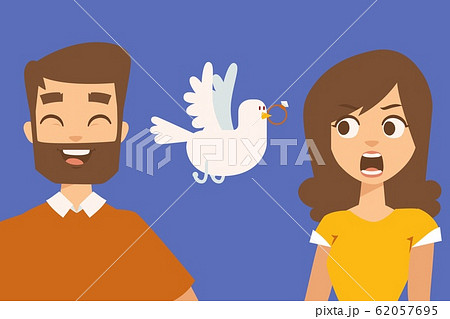 Couple relationship, funny cartoon characters, vector illustration. Romantic marriage proposal, laughing boyfriend and surprised girlfriend. Cartoon couple on date Couple relationship, funny cartoon characters, vector illustration. Romantic marriage proposal, laughing boyfriend and surprised girlfriend. Cartoon couple on date 62057695