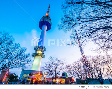 Beautiful architecture building N Seoul tower on namsan mountain landmark of Seoul 62060709