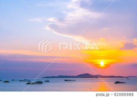 Beautiful landscape of sea ocean around Pattaya city in Thailand at sunset time Beautiful landscape of sea ocean around Pattaya city in Thailand at sunset time 62060988
