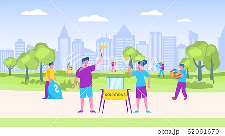 Donations collection vector illustration, different people donate things to charity. 62061670