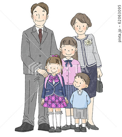 入学式 家族 女の子 両親 姉弟 のイラスト素材
