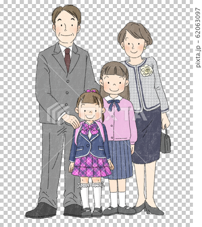入学式　家族　女の子（両親、姉） 62063097