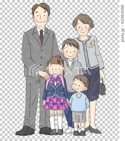 入学式 家族 女の子 両親 兄弟 のイラスト素材 62063098 Pixta