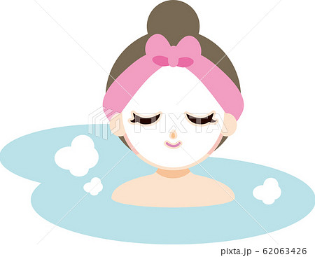 入浴しながらパックする女性のイラストのイラスト素材