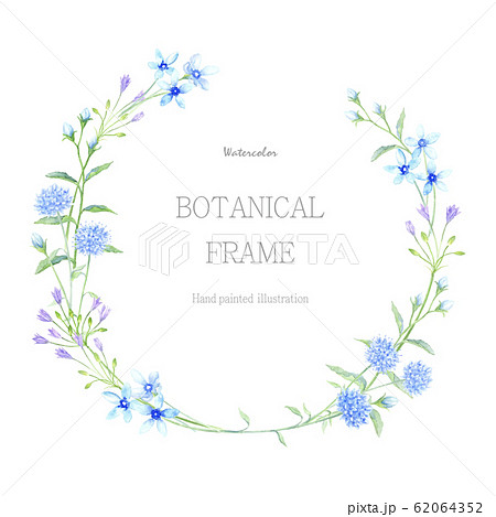 植物のリース 水彩イラスト ブルー系のイラスト素材