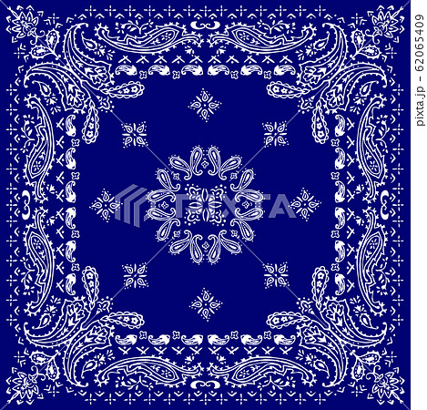 ペイズリー柄 バンダナ スカーフ ベクターイラスト 青 ブルー のイラスト素材 62065409 Pixta