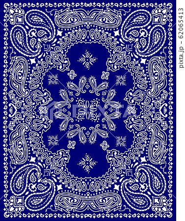 ペイズリー柄 バンダナ スカーフ ベクターイラスト 縦長 青 ブルー のイラスト素材