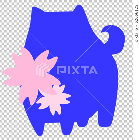 ポメラニアンシルエット桜（濃い青色） 62066125