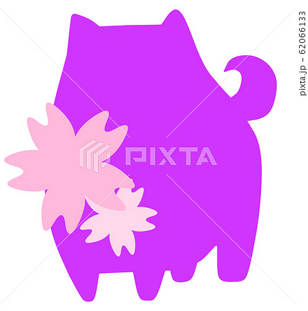 ポメラニアンシルエット桜 紫色 のイラスト素材