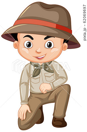 Cute boy in safari outfit on white background 62069697