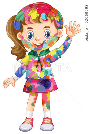 Cute girl with watercolor splash on her body 62069698