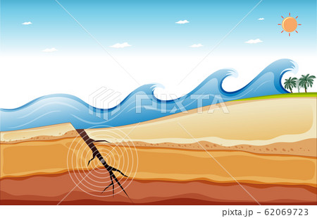 Background scene with big waves and earthquake 62069723