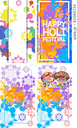 Four frame designs for Holi festival with colorful 62069724