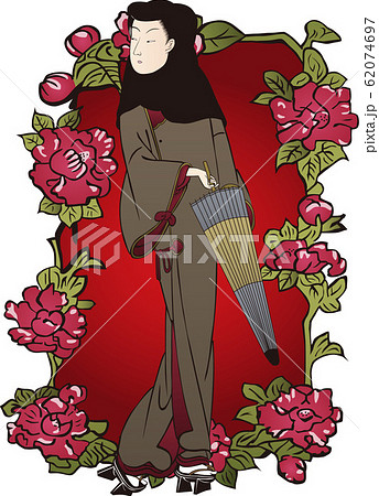 浮世絵 歌舞伎役者 女性 花 その6のイラスト素材