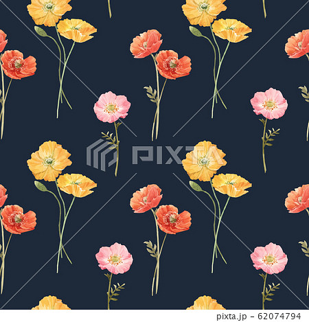 Beautiful vector floral summer seamless pattern with watercolor hand drawn field wild flowers. Stock illustration. 62074794