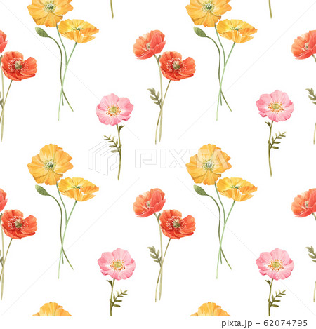 Beautiful vector floral summer seamless pattern with watercolor hand drawn field wild flowers. Stock illustration. 62074795