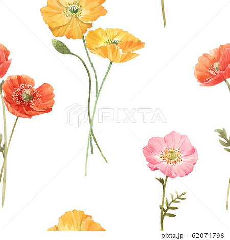 Beautiful vector floral summer seamless pattern with watercolor hand drawn field wild flowers. Stock illustration. 62074798