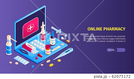 Online Pharmacy Isometric Banner 62075172