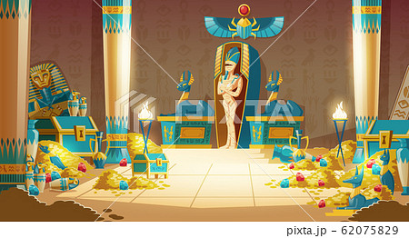 cartoon Egyptian tomb - pharaoh sarcophagus, pyramid. 62075829