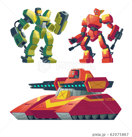 cartoon robot guards, tank. Battle androids 62075867