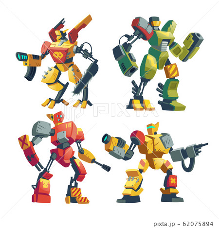 cartoon robot guards, futuristic battle androids 62075894