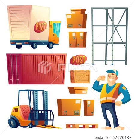 Postal delivery service cartoon icons set 62076137