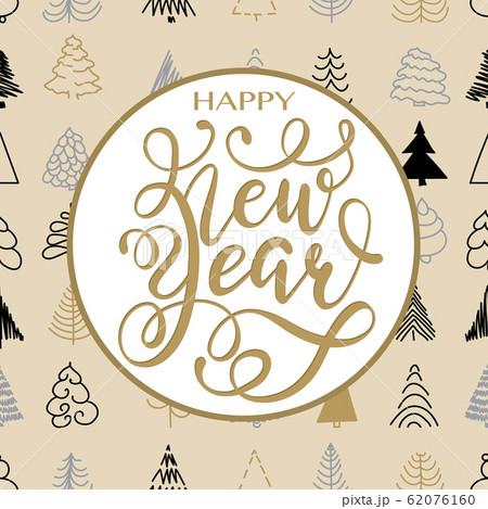 Happy New Year Gold hand written lettering on 62076160