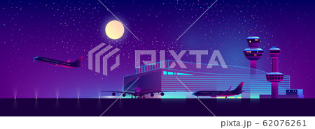 night airport in ultraviolet colors, background 62076261