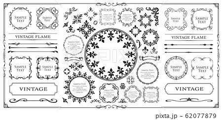 美しいデコレーションセット アンティークなフレーム ビンテージなデザイン素材のイラスト素材