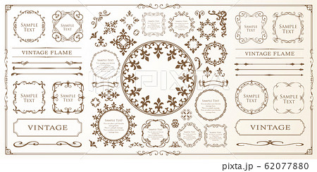 美しいデコレーションセット アンティークなフレーム ビンテージなデザイン素材のイラスト素材 62077880 Pixta