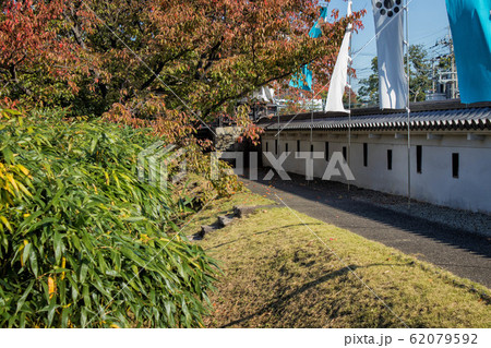 京都府長岡京市の勝龍寺城、東側の模擬塀と土塁 62079592