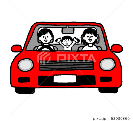 ３人家族と車 シンプル のイラスト素材