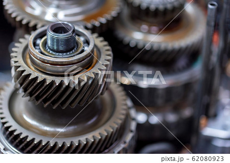 Close-up helical gears in car automatic transmission 62080923