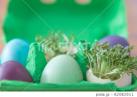 Deco handmade easter eggs present box with cress 62082011