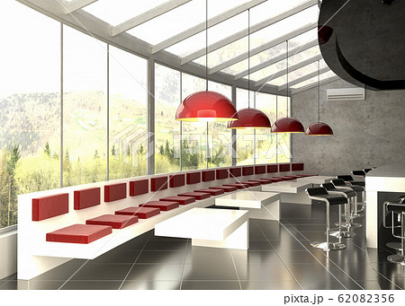 3d rendering of bar or cafe interior with red 3d rendering of bar or cafe interior with red 62082356