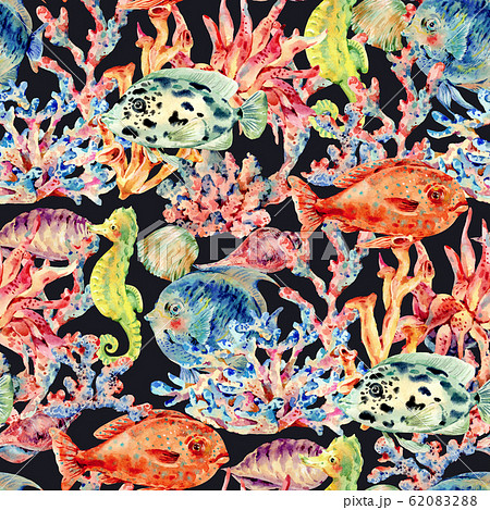 Watercolor vintage sea life natural seamless 62083288