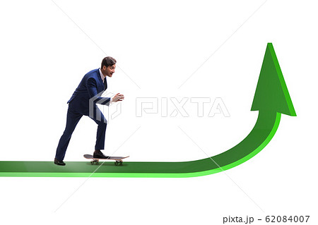 Businessman riding skateboard on financial graph 62084007