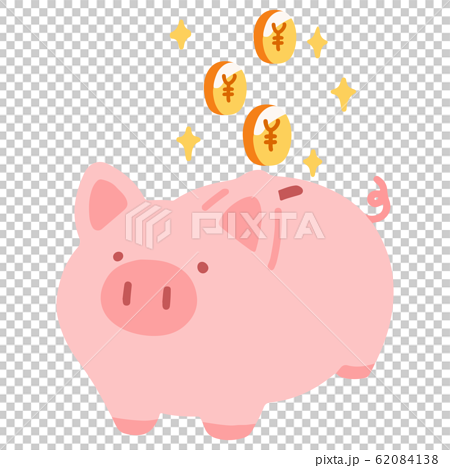 円コインが入るシンプルで可愛い豚の貯金箱のイラスト　主線なし 62084138