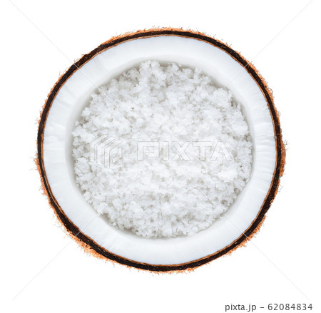 coconuts with coconuts flakes isolated on the 62084834