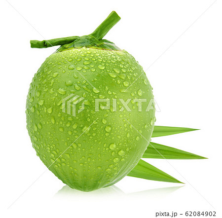 Green coconut with drops of water isolated on 62084902