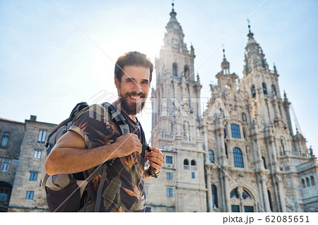 Portrait Of Happy Man On Pilgrimage At Santiago De Compostela 62085651