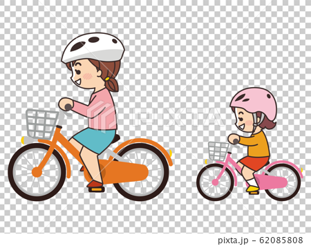 自転車に乗っている親子 サイクリングのイラスト素材