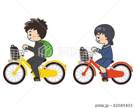 自転車通学する高校生の男女のイラスト素材 6853