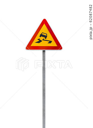 Slippery road, warning triangle road sign 62087482