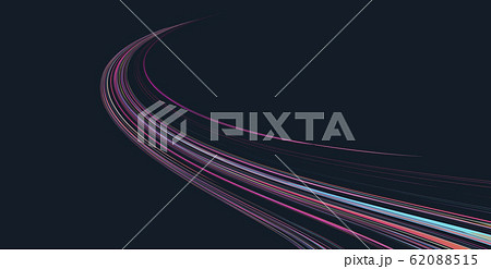 Abstract motion design element, fluid curved lines forming race or road path shape, dynamic lights 62088515